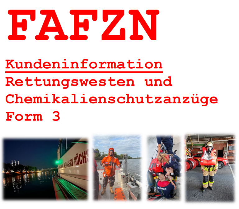Rettungswesten und Chemikalienschutzanzüge Form 3